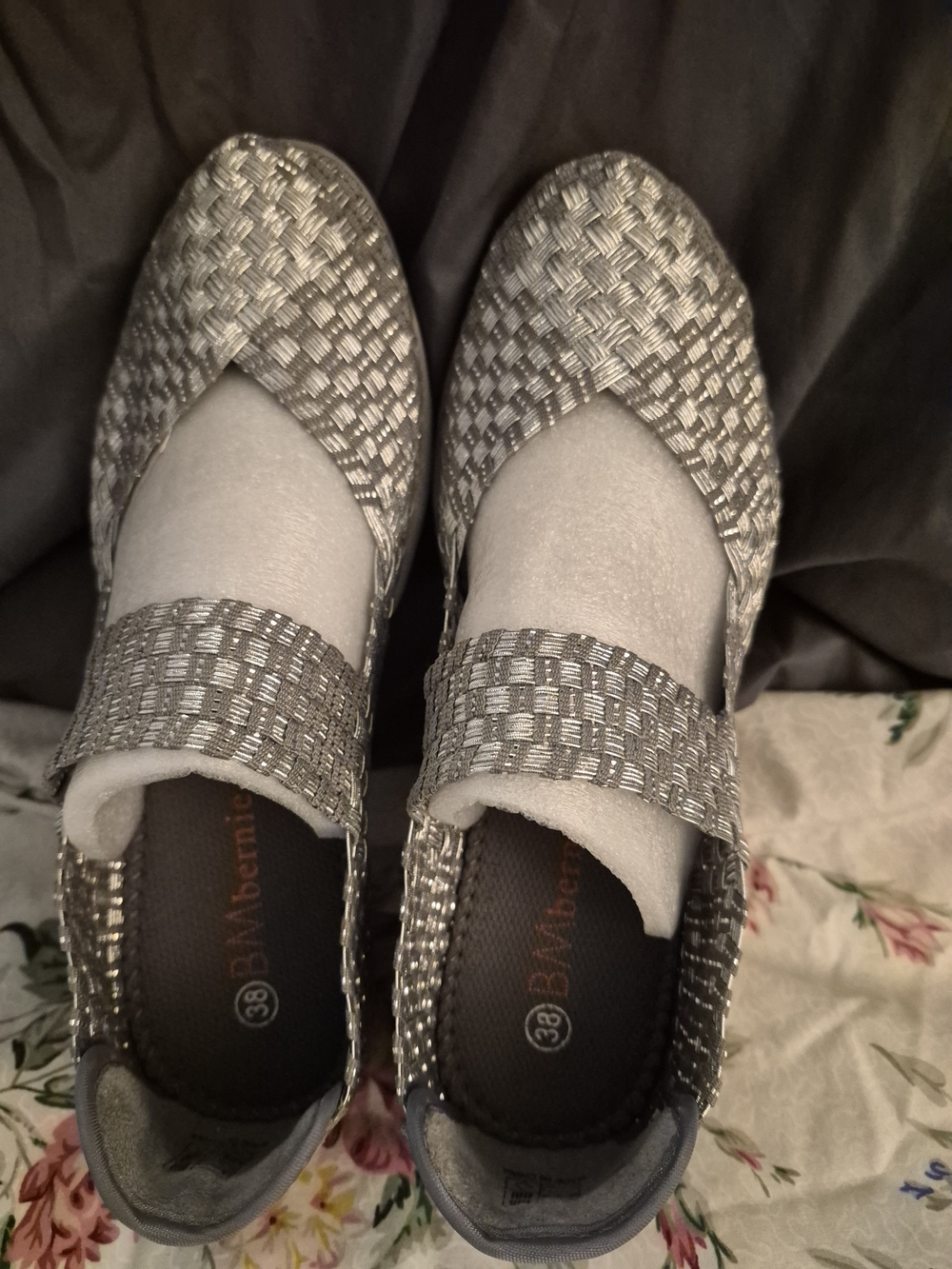 Bernie Mev New York Metallic Woven Comfort Flats Silver Gray Shoes EU 38 NWOT - Picture 3 of 7